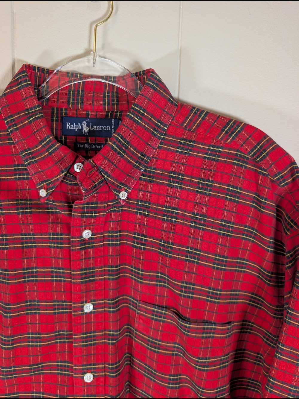 Ralph Lauren Polo “Big Oxford” Shirt XL Red Tartan Plaid Button Down